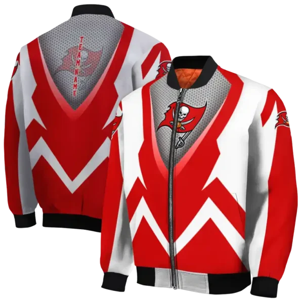 personalized tampa bay buccaneers v stripes red white bomber jacket fashion forward