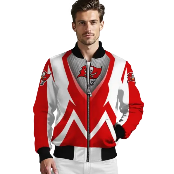 personalized tampa bay buccaneers v stripes red white bomber jacket high quality