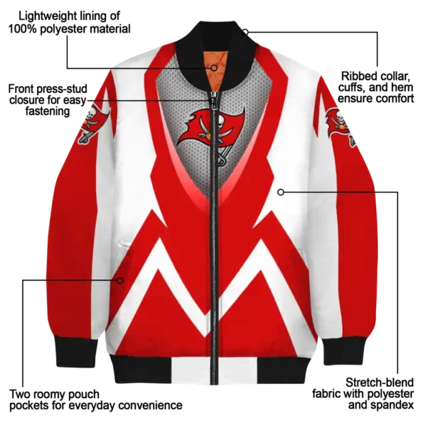 personalized tampa bay buccaneers v stripes red white bomber jacket new arrival