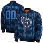 personalized tennessee titans bolt stripe navy bomber jacket best selling