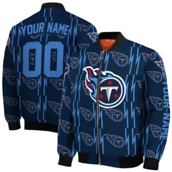 personalized tennessee titans bolt stripe navy bomber jacket fashion forward