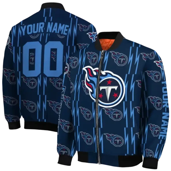 personalized tennessee titans bolt stripe navy bomber jacket fashion forward