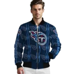 personalized tennessee titans bolt stripe navy bomber jacket best selling