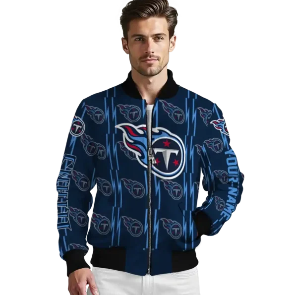 personalized tennessee titans bolt stripe navy bomber jacket high quality