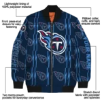 personalized tennessee titans bolt stripe navy bomber jacket best selling