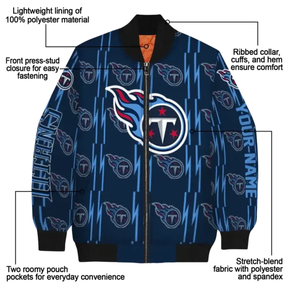 personalized tennessee titans bolt stripe navy bomber jacket new arrival