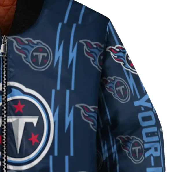 personalized tennessee titans bolt stripe navy bomber jacket premium grade