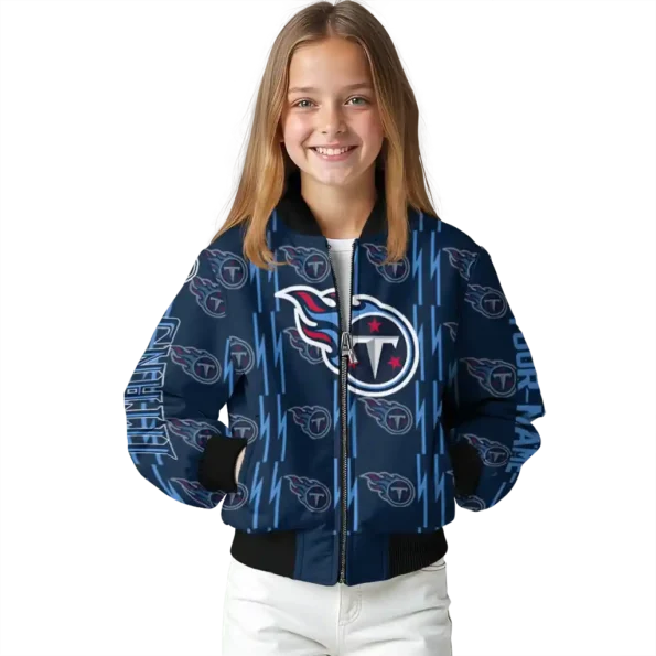 personalized tennessee titans bolt stripe navy bomber jacket top rated