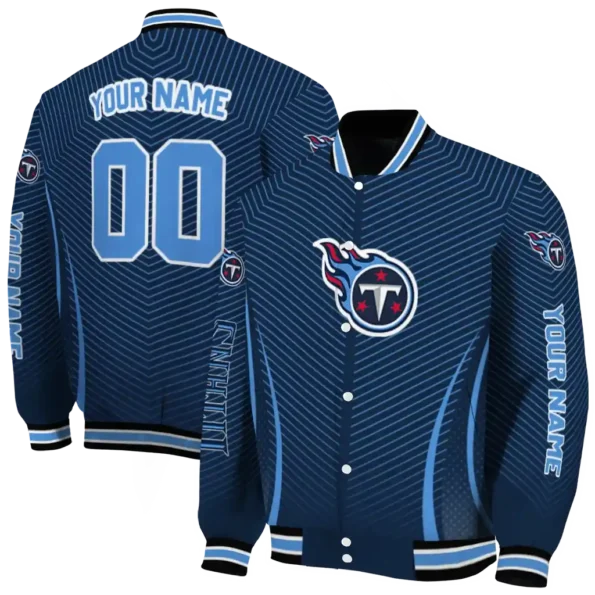 personalized tennessee titans chevron arrow navy varsity jacket fashion forward