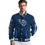 personalized tennessee titans chevron arrow navy varsity jacket best selling