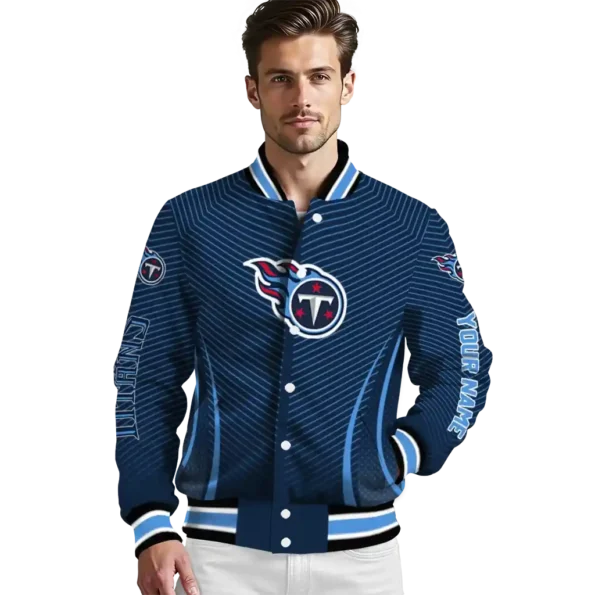 personalized tennessee titans chevron arrow navy varsity jacket high quality