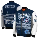 personalized tennessee titans ferris arena navy white bomber jacket best selling