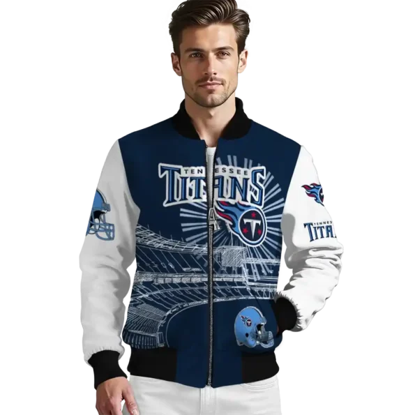 personalized tennessee titans ferris arena navy white bomber jacket high quality