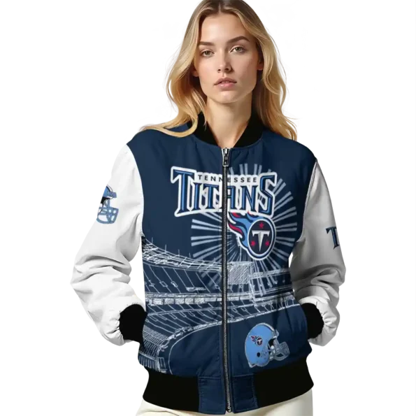 personalized tennessee titans ferris arena navy white bomber jacket latest model