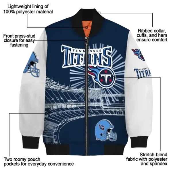 personalized tennessee titans ferris arena navy white bomber jacket new arrival