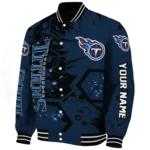 personalized tennessee titans hexagon cluster navy black varsity jacket best selling