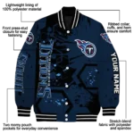 personalized tennessee titans hexagon cluster navy black varsity jacket best selling