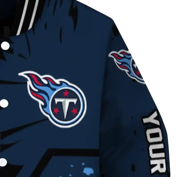 personalized tennessee titans hexagon cluster navy black varsity jacket premium grade