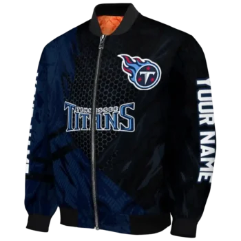 personalized tennessee titans hexagon mesh navy black bomber jacket best selling