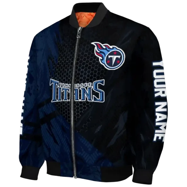 personalized tennessee titans hexagon mesh navy black bomber jacket best selling