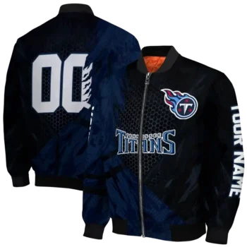 personalized tennessee titans hexagon mesh navy black bomber jacket fashion forward