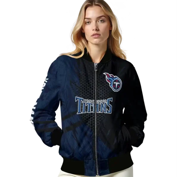 personalized tennessee titans hexagon mesh navy black bomber jacket latest model