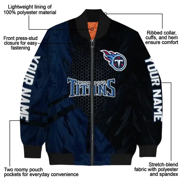 personalized tennessee titans hexagon mesh navy black bomber jacket new arrival