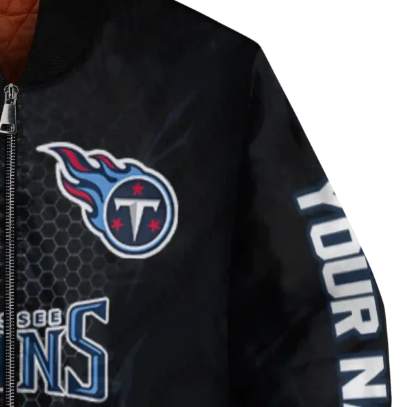 personalized tennessee titans hexagon mesh navy black bomber jacket premium grade