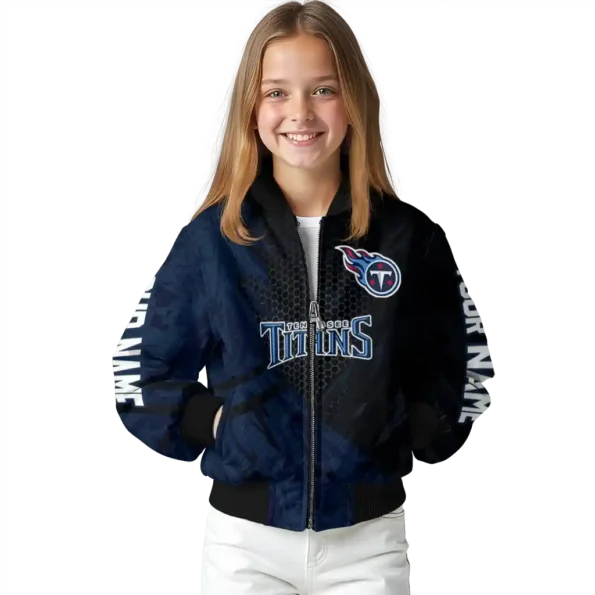 personalized tennessee titans hexagon mesh navy black bomber jacket top rated