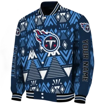 personalized tennessee titans pyramid shapes navy varsity jacket best selling