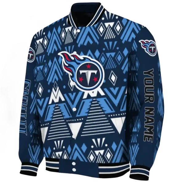 personalized tennessee titans pyramid shapes navy varsity jacket best selling