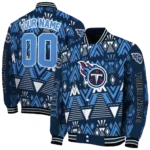 personalized tennessee titans pyramid shapes navy varsity jacket best selling