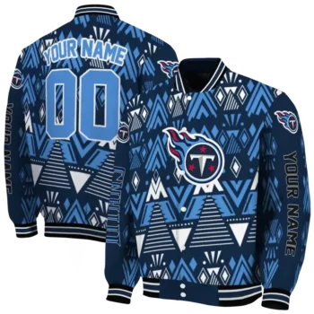 personalized tennessee titans pyramid shapes navy varsity jacket fashion forward