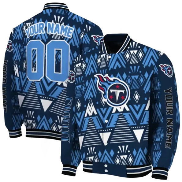 personalized tennessee titans pyramid shapes navy varsity jacket fashion forward
