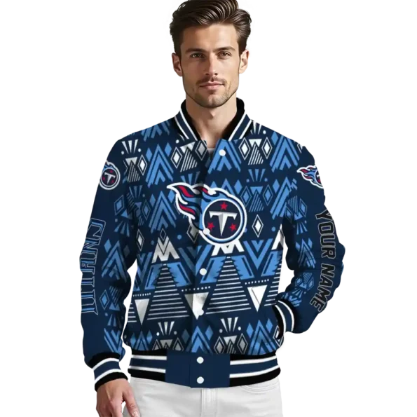 personalized tennessee titans pyramid shapes navy varsity jacket high quality