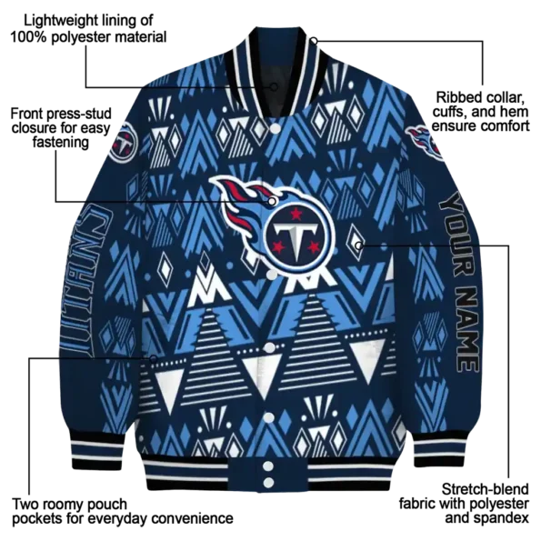 personalized tennessee titans pyramid shapes navy varsity jacket new arrival