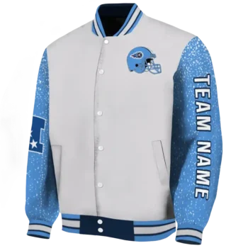 personalized tennessee titans speckled arms navy gray varsity jacket best selling