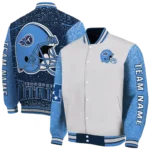 personalized tennessee titans speckled arms navy gray varsity jacket best selling