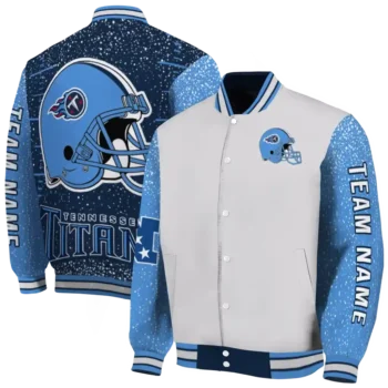 personalized tennessee titans speckled arms navy gray varsity jacket fashion forward
