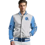 personalized tennessee titans speckled arms navy gray varsity jacket best selling