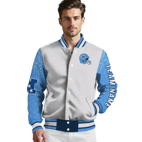 personalized tennessee titans speckled arms navy gray varsity jacket high quality