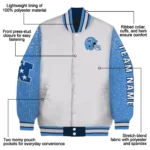 personalized tennessee titans speckled arms navy gray varsity jacket best selling