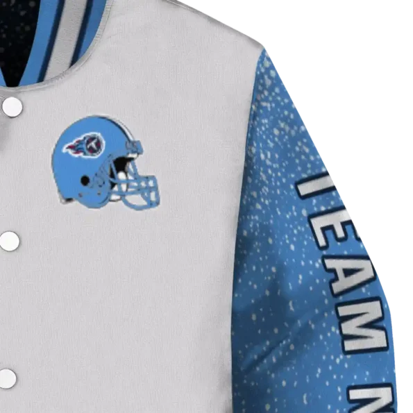 personalized tennessee titans speckled arms navy gray varsity jacket premium grade