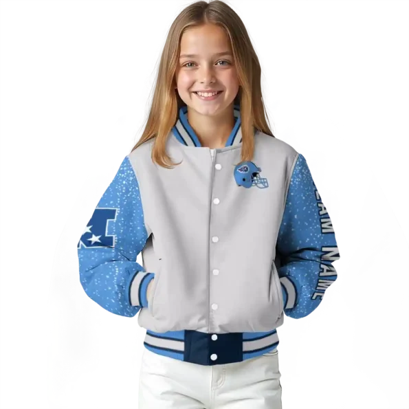 personalized tennessee titans speckled arms navy gray varsity jacket top rated