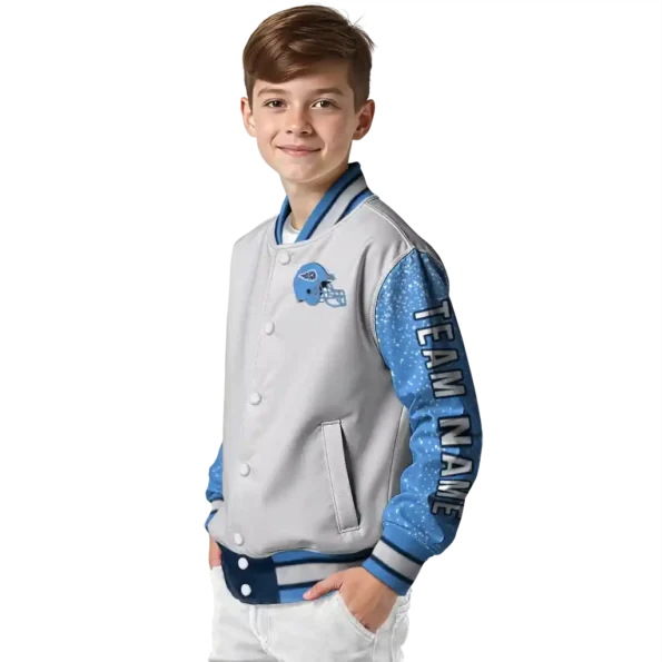 personalized tennessee titans speckled arms navy gray varsity jacket trendy