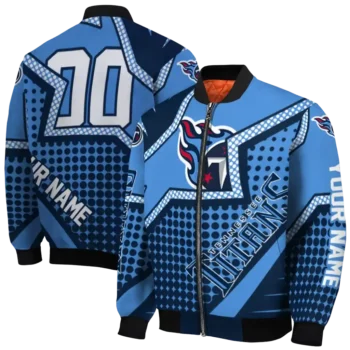 personalized tennessee titans star burst navy bomber jacket fashion forward