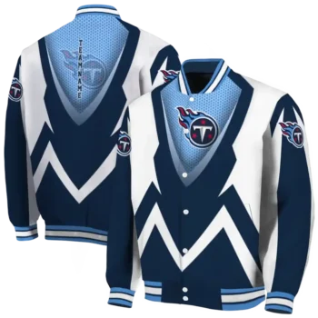 personalized tennessee titans v stripes navy white varsity jacket fashion forward