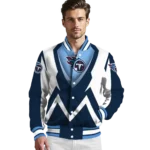 personalized tennessee titans v stripes navy white varsity jacket best selling