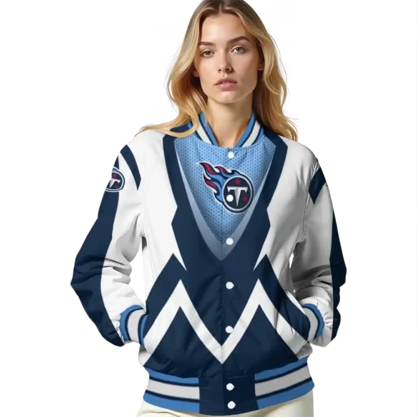 personalized tennessee titans v stripes navy white varsity jacket latest model