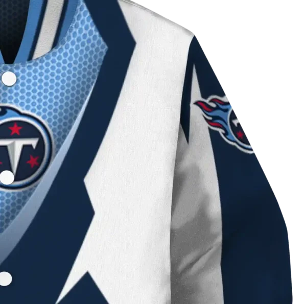 personalized tennessee titans v stripes navy white varsity jacket premium grade